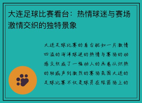 大连足球比赛看台：热情球迷与赛场激情交织的独特景象