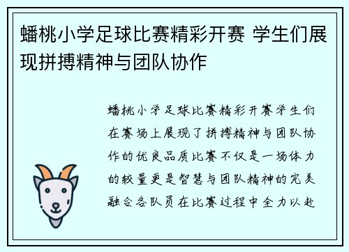 蟠桃小学足球比赛精彩开赛 学生们展现拼搏精神与团队协作